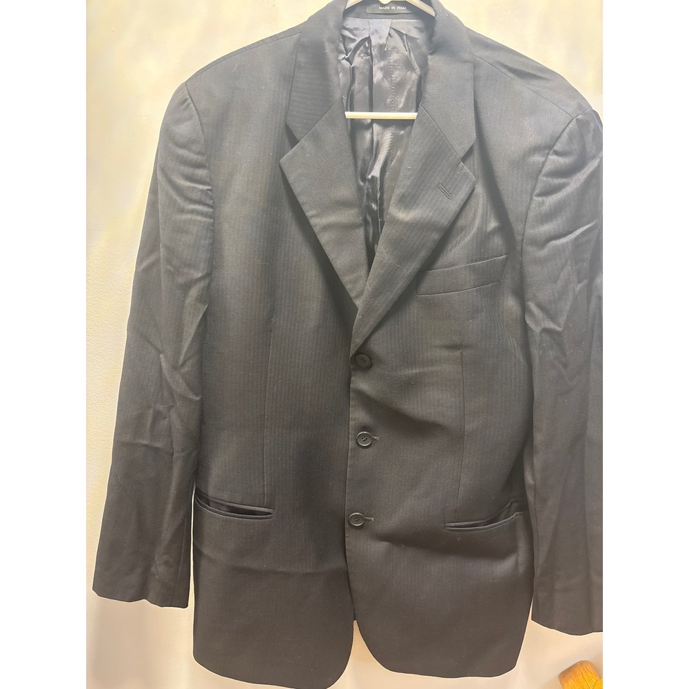 Emporio Armani Blazer Mens‎ 38.5L Black Herringbone 3-Button Suit Jacket Good